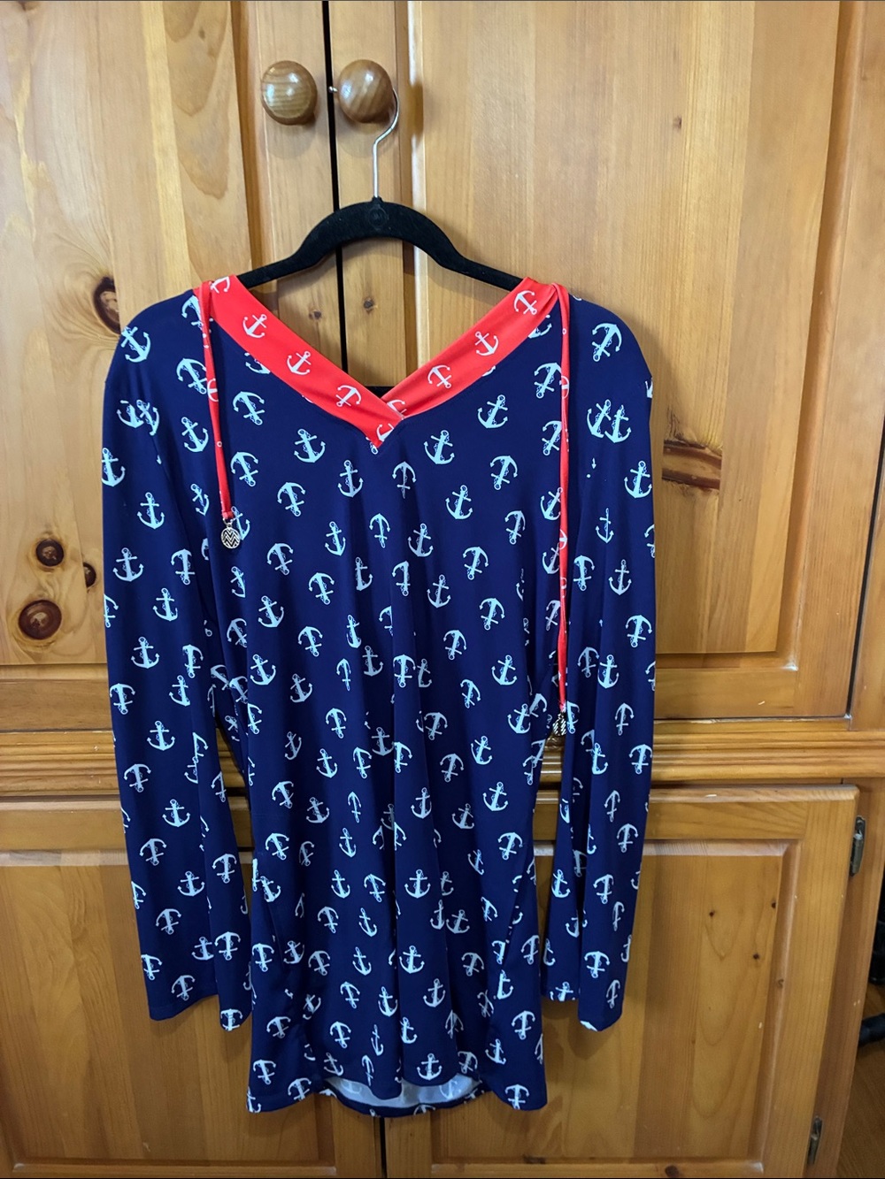 Macbeth Collection by Margaret Josephs Navy Anchor Swim Coverup with Coral Trim